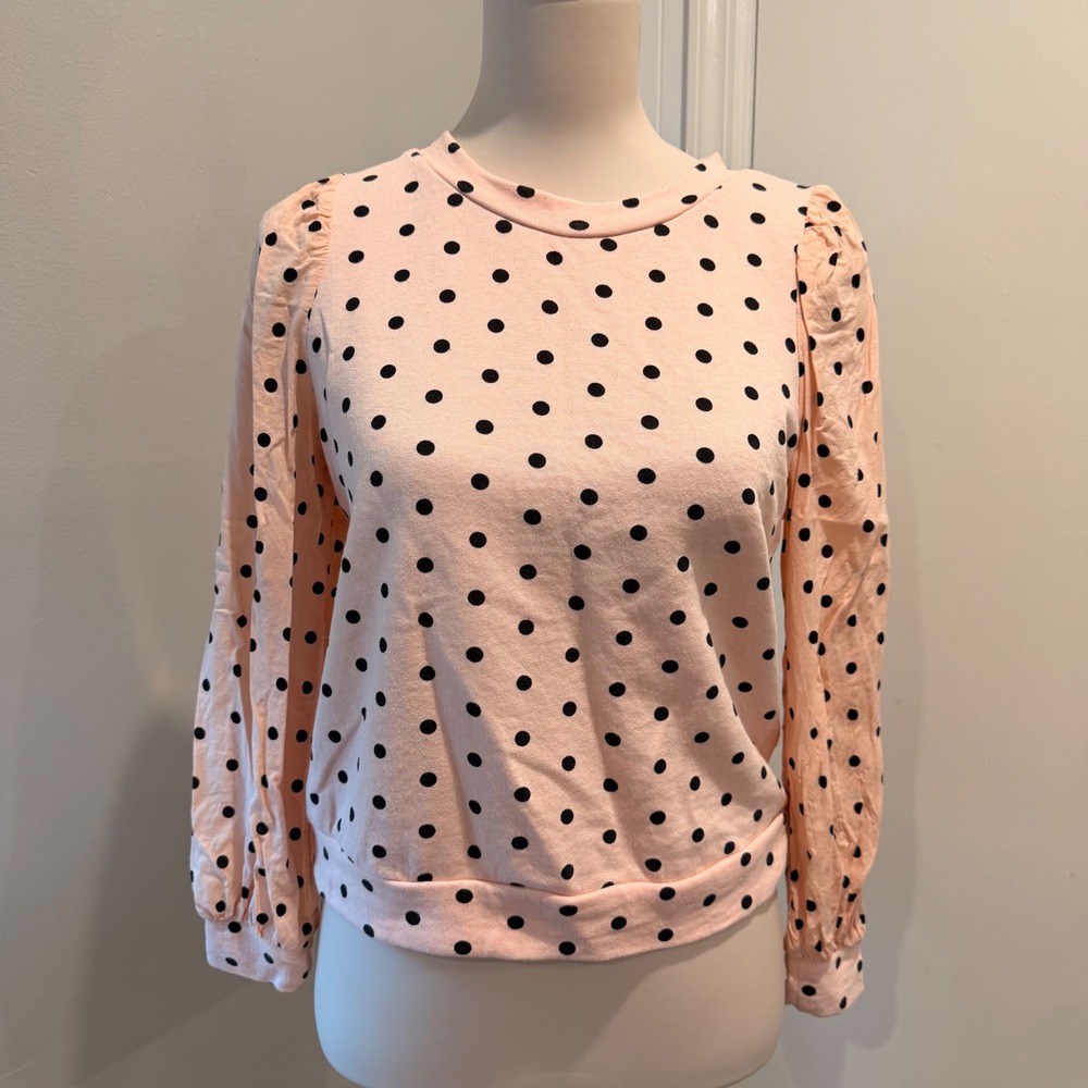 Who What Wear Peach/blush Polka Dot Puff Sleeve Sweatshirt Top Chic | XS
